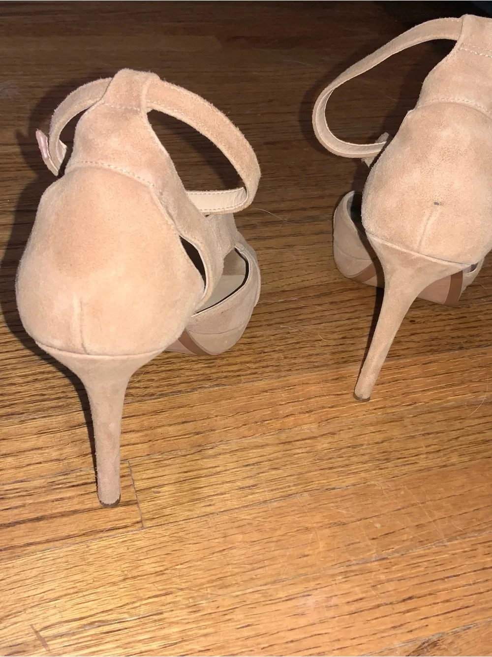 Michael Kors Suede Crisscross Ankle-Strap Heels in Beige
